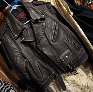Men's Black Leather Biker Jacket NCAF